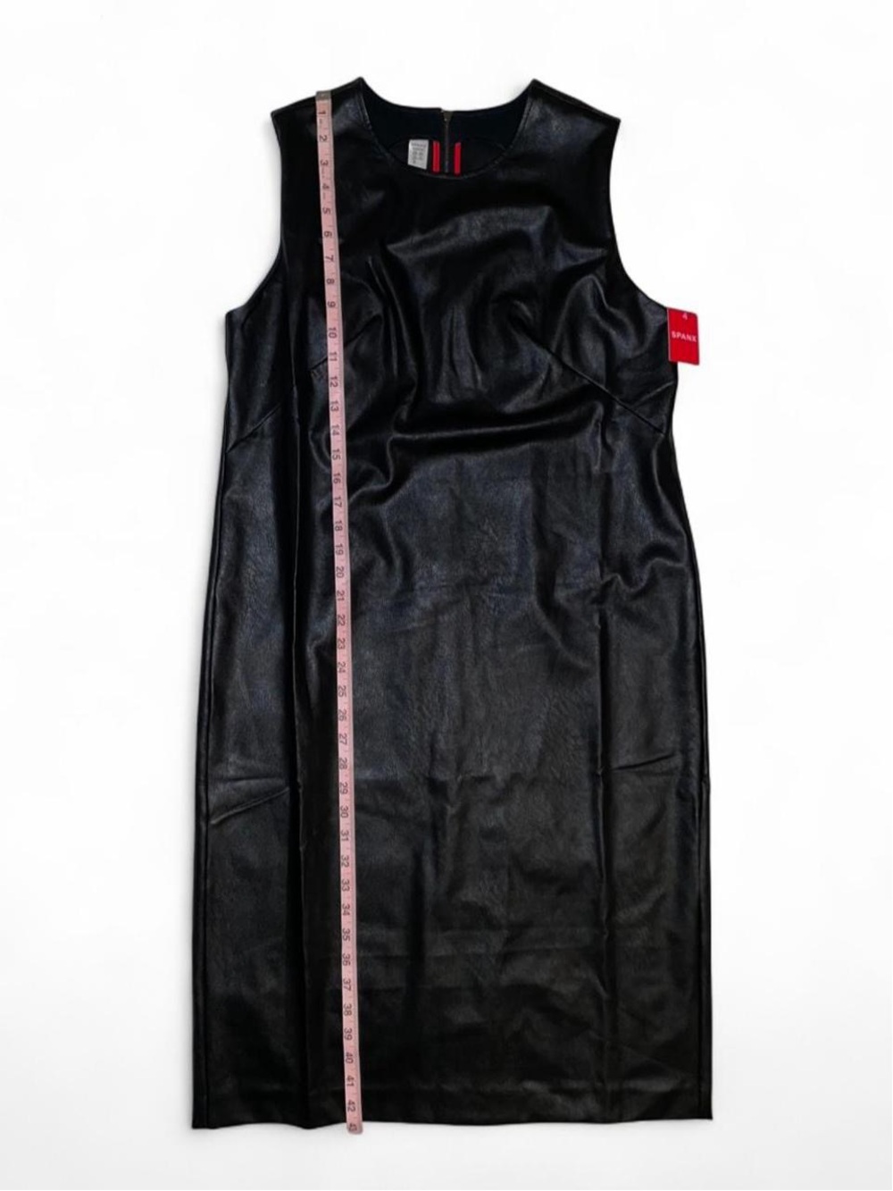 Y2K Office Siren SPANX XL Black Sleeveless Faux-Leather Midi Sheath Dress - Picture 4 of 9